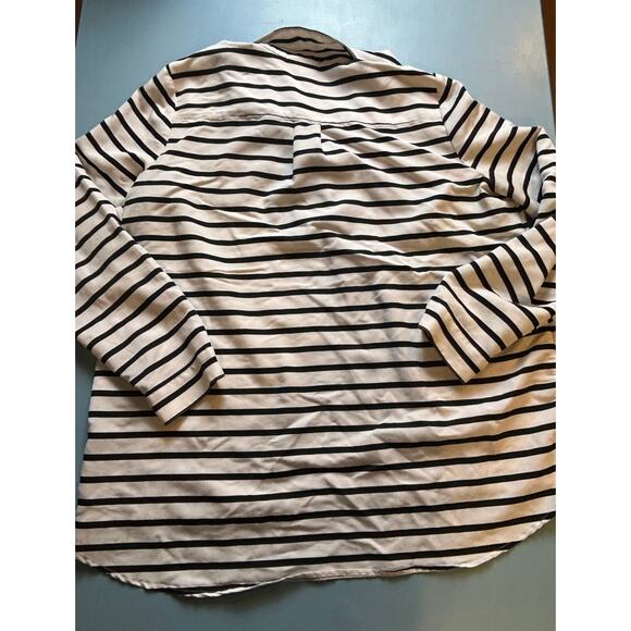 J. Jill White Black Striped Popover Blouse Fisherman Style Size Large L - Picture 4 of 4